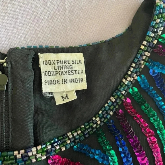 80’s Vintage Black With Colorful Sequins Silk Top Size M New Year’s Party Retro - Picture 6 of 12
